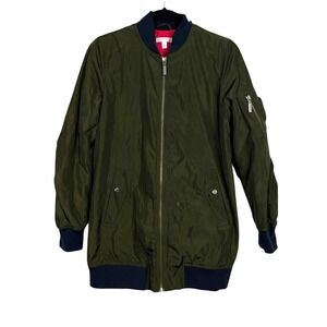 ABOUND Women's Olive Green Long Bomber Jacket - Full Zip - Size XS